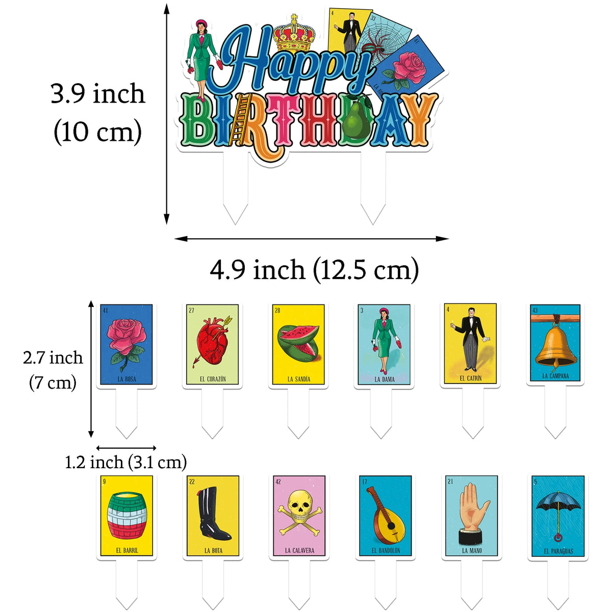 Traditional Colorful Mexican Decoration, Pre-strung Mexican Game Theme Birthday Banner & Cake Cupcake Topper Good Vibrations