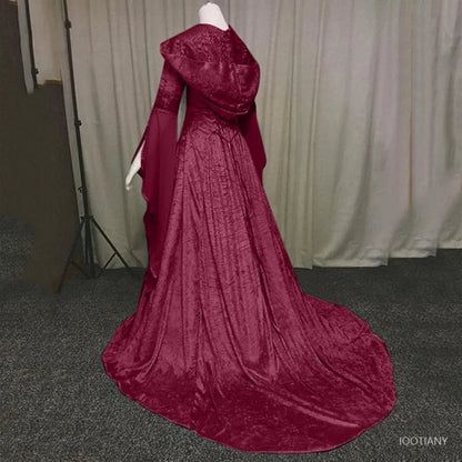 Halloween Women Hooded Gothic Dress Costume Cosplay Medieval Corset Renaissance Victorian Dresses Retro Style Holiday Party Good Vibrations