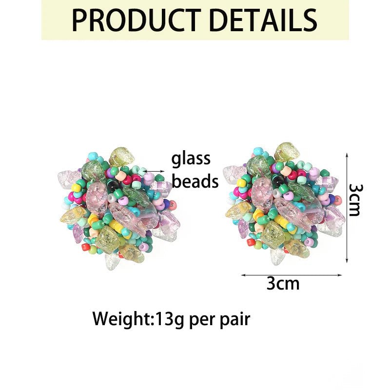 Creative Design Colorful Turquoise Clip on Earrings Non Pierced for Women Fashion Round Handmade Bohemia Party Jewelry Gift Good Vibrations