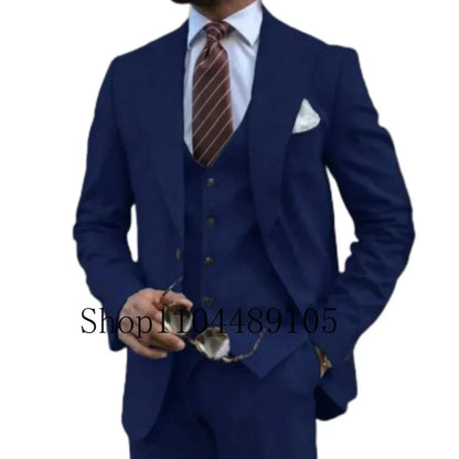 Elegant Man Suit Tailored 3-piece Suit Linen Suit High-quality Wedding Art One Breasted Gun Lapels  Suit for Men Summer Beach Good Vibrations