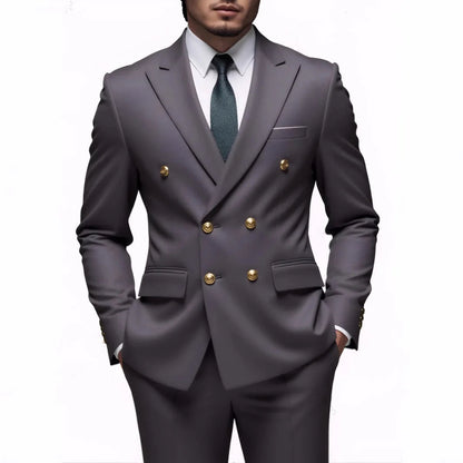 Suit (Blazer + Trousers) Men's Fashionable Gentleman Business Double-breasted Solid-color Banquet Host Casual Wedding Suit Good Vibrations