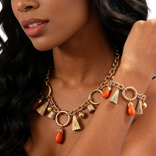 Vibrant Tassel & Bead Set Statement Accessory Ideal For Brunch Date Stylish Outfits To Add Effortless Charm With Dimensional Good Vibrations