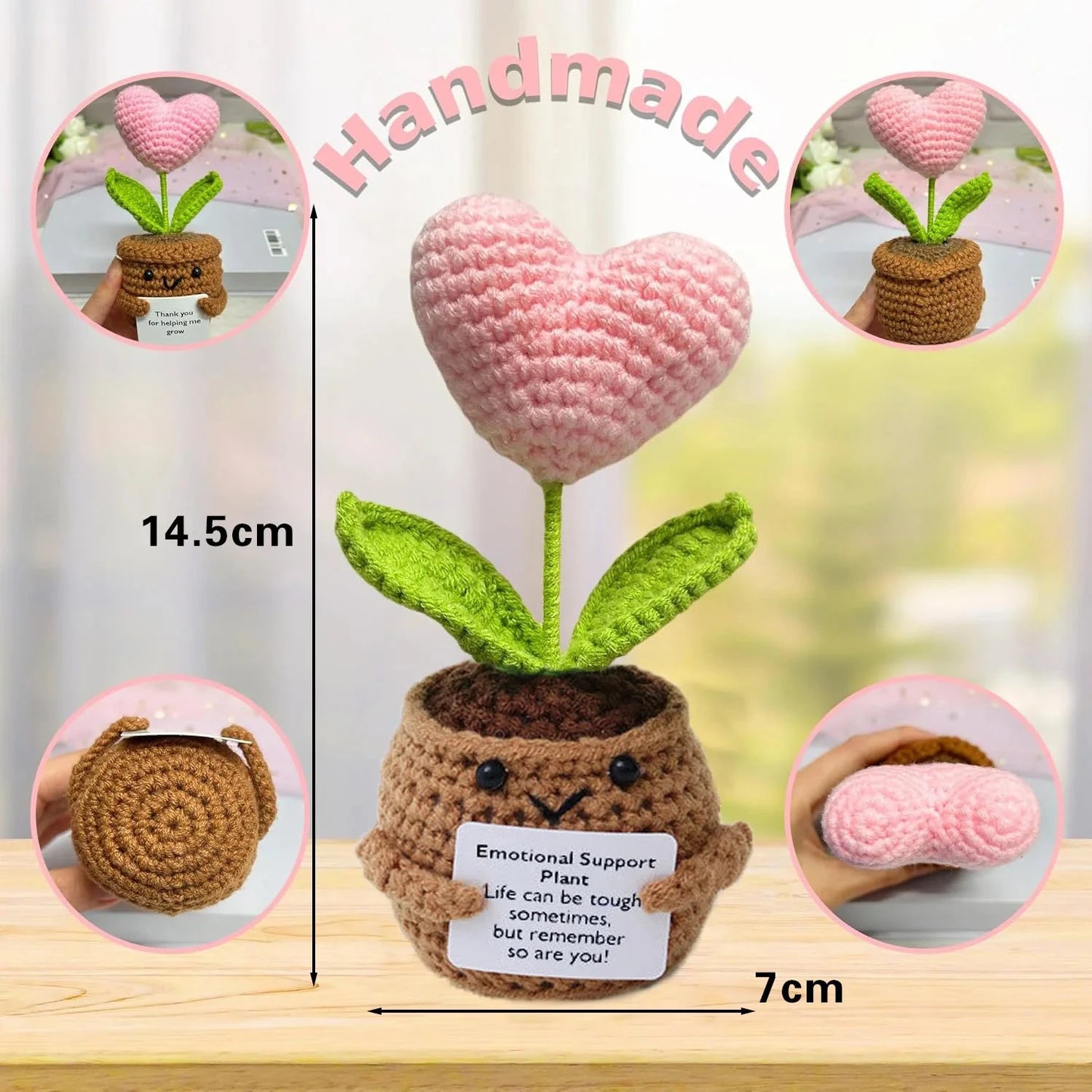 Positive Energy Pocket Hug Crochet Doll, Mini Handmade Knitted Plush Potato Turtle Vegetable Duck Funny Support Gift with Card Good Vibrations