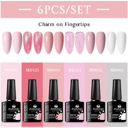 MSRUIOO 6pcs Nude Pink Gel Nail Polish Set Glitter Colorful Semi Permanent UV Gel Kits DIY Nail Art Painting Varnish Manicure Good Vibrations