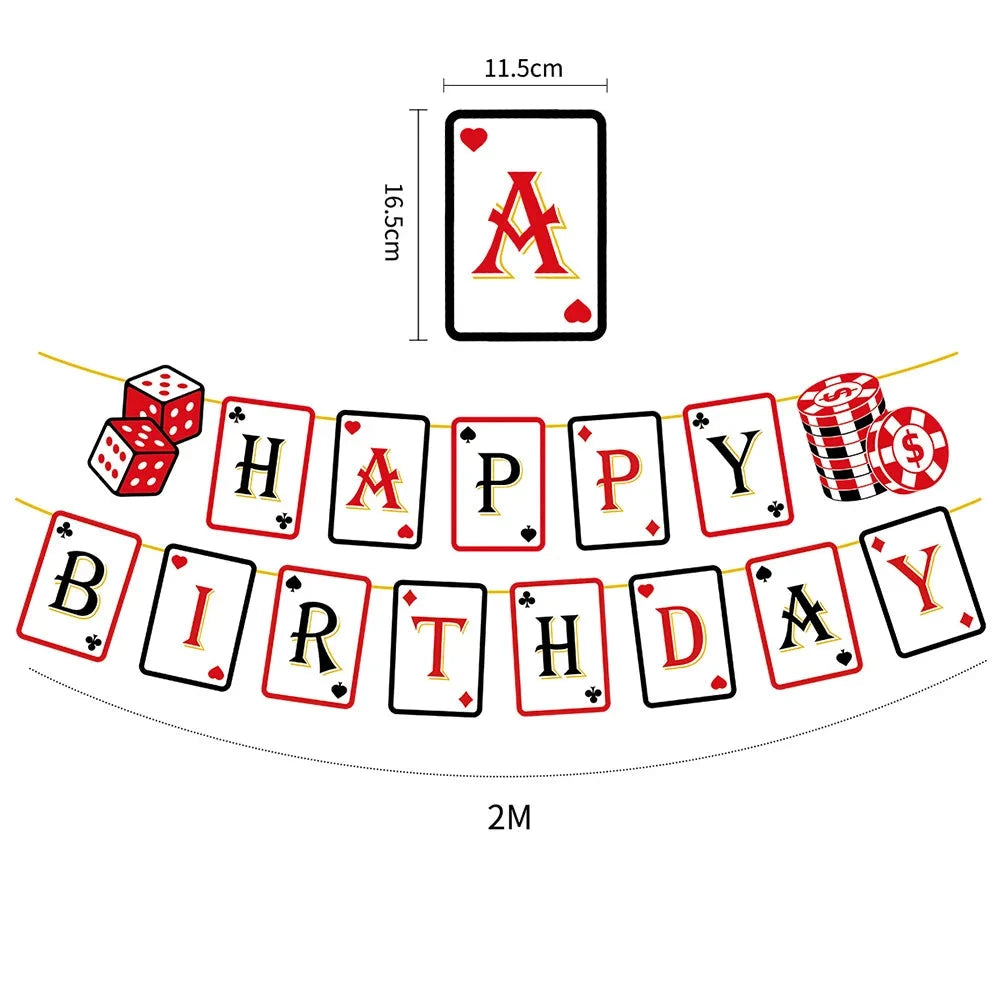 Casino Poker Birthday Theme Party Decorations Casino Happy Birthday Banner Poker Garland for Casino Night Poker Events Supplies Good Vibrations