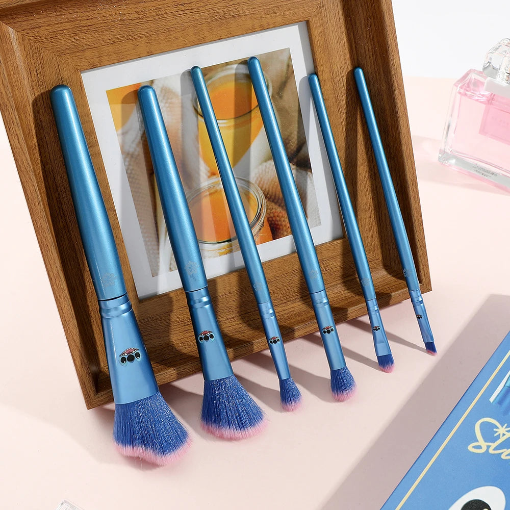 6pcs Disney Stitch Makeup Brush Kawaii Wooden Handle Powder Eye Shadow Foundation Blush Blending Beauty Make Up Brush Good Vibrations