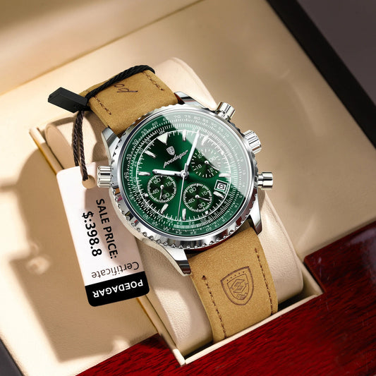 POEDAGAR Luxury Man Watch Quartz Waterproof Luminous Date Chronograph Leather Men Wristwatch Military Sports Men's Watches Reloj Good Vibrations