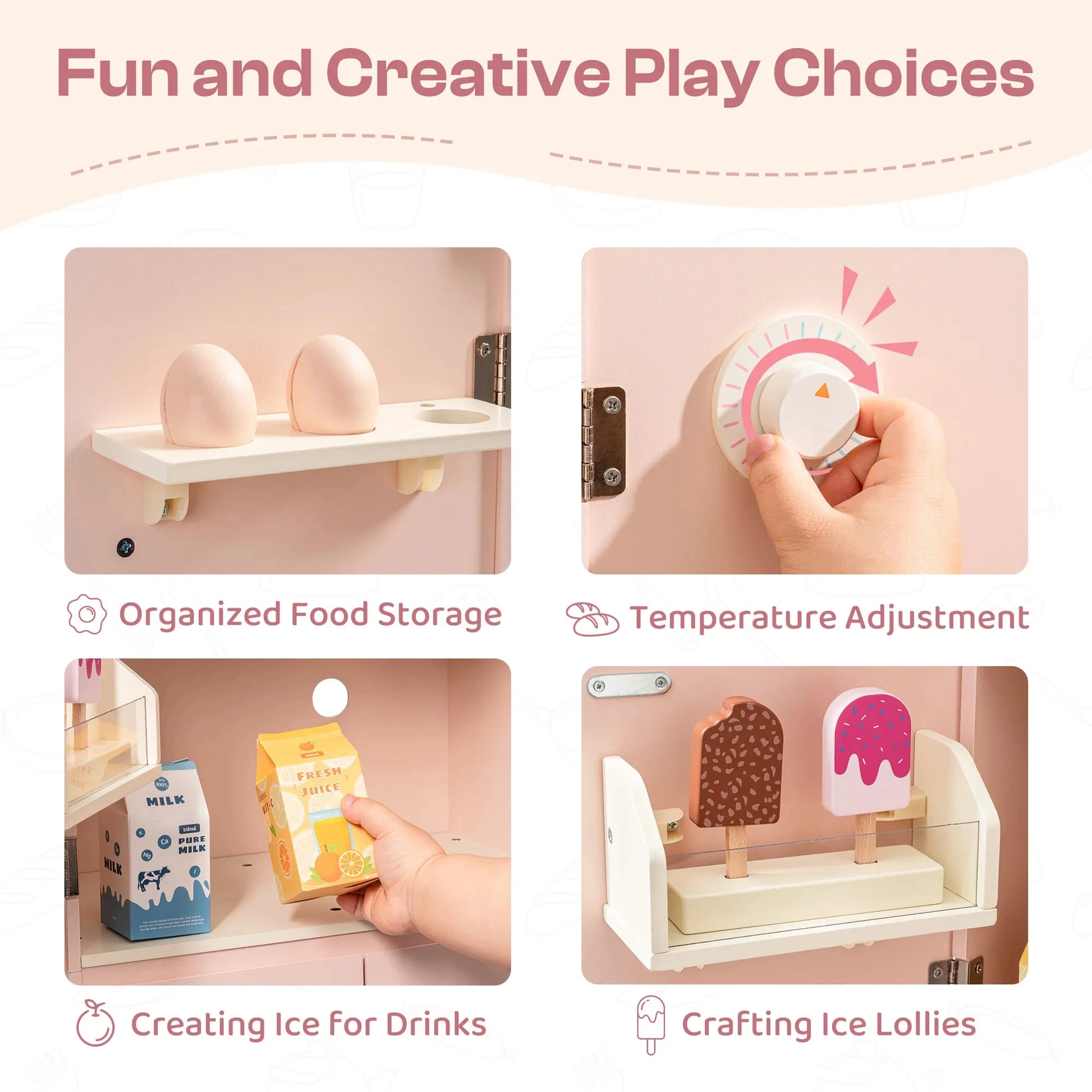 ROBUD Wooden Kids Kitchen PlaySet Series Pink Montessori Toy Kitchen Pretend Playset for Kids Aged 3+ Good Vibrations