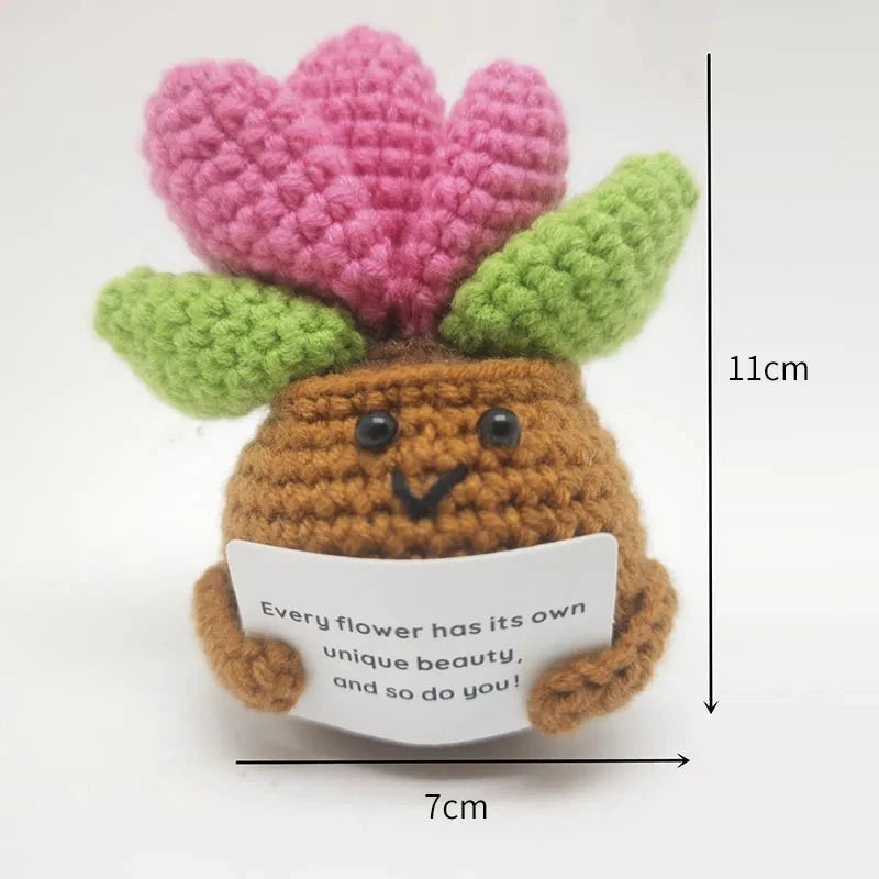 Positive Energy Crochet Doll Pocket Hug Handmade Knitted Plush Rose Sunflower Tulip Cactus Love Funny Emotional Support Gift Good Vibrations
