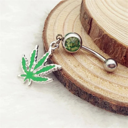 1/2pcs 316L Stainless Steel Leaf Belly Button Ring for Women, Green Maple Leaf Dangle Belly Barbell Navel Body Piercing Jewelry Good Vibrations Adult Super Store