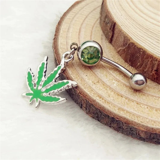 1/2pcs 316L Stainless Steel Leaf Belly Button Ring for Women, Green Maple Leaf Dangle Belly Barbell Navel Body Piercing Jewelry Good Vibrations Adult Super Store