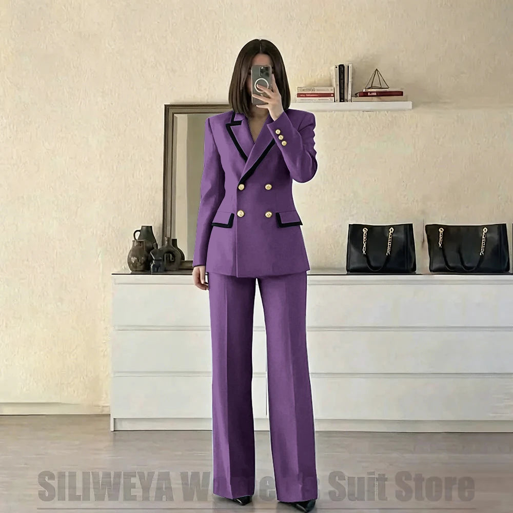 Women's Red Suit Two Piece Set Double Breasted Blazer with Black Trim and Pants Elegant Formal Fashion Daily Casual Party Tuxedo Good Vibrations
