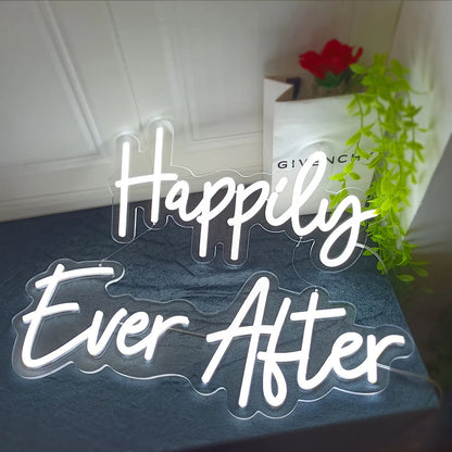 Happily Ever After Neon Sign Wedding Party Lights Event Background Decorative Lights Dimmable Good Vibrations