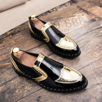 Fashionable Formal Men Shoes Lightweight Outdoor Loafers Thick Soled Wear-resistant Leather Shoes Black Gold andSilverSizes38-48 Good Vibrations