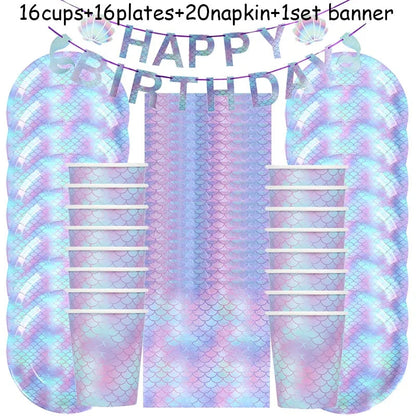 Mermaid Party Decorations Supplies Mermaid Disposable Plates Cup Napkins Set for Girls Baby Shower Mermaids Princess Birthday Good Vibrations