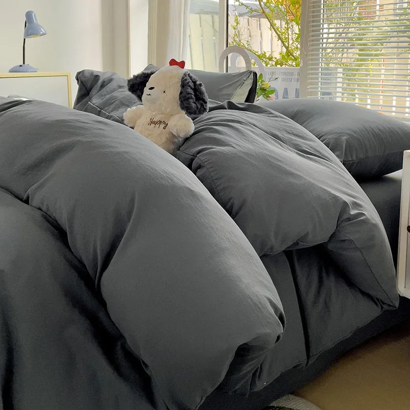 Solid Cotton Bedding Set For Boys with Sheet Duvet Cover Pillowcase Single Couple Bedsheet King Queen Double Twin Size Bed Linen Good Vibrations