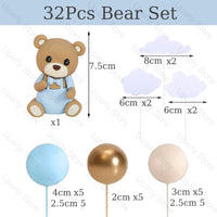 32Pcs Bear Cake Toppers Blue Pink Cake Balls Brown Bear Cake Decorations for Baby Shower 1st Birthday Party Cake Decor Favor Good Vibrations
