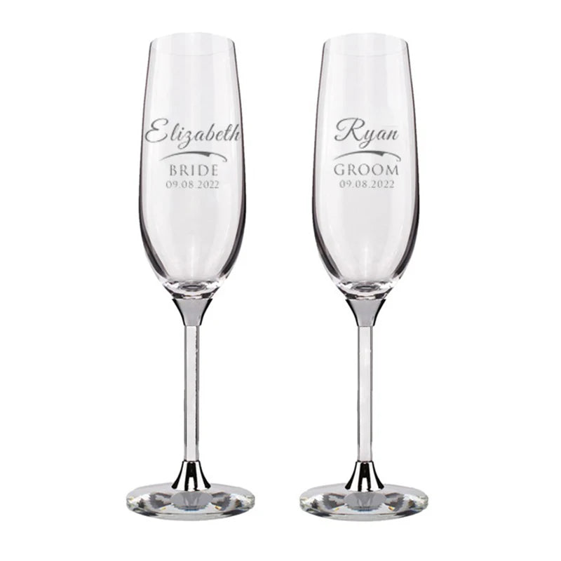 Personalized Champagne Flute Wedding Party Mr and Mrs Champagne Glasses Anniversary Gift for Couple New Years Celebration Good Vibrations