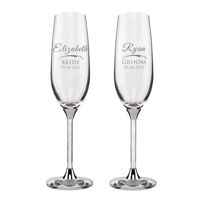 Personalized Champagne Flute Wedding Party Mr and Mrs Champagne Glasses Anniversary Gift for Couple New Years Celebration Good Vibrations