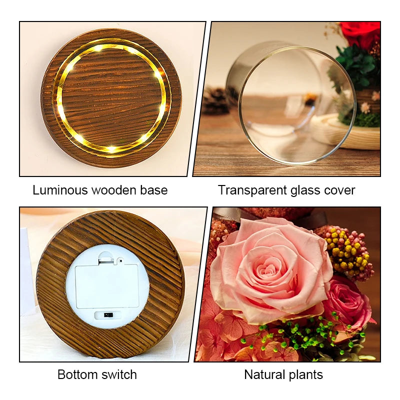 Valentine's Day Gift for Girlfriend Eternal Preserved Rose Flower Gift Box Teddy Bear Eternal Flower with Lights Gift for Women Good Vibrations