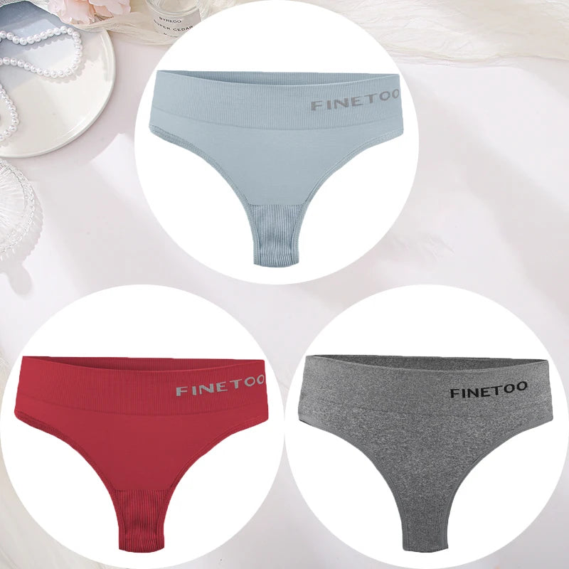 3PCS/Set Women's Panties Sexy Underwear FINETOO Large Size Thong Women Seamless Panties High Waist Girls Thongs M-2XL Good Vibrations