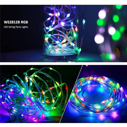 Christmas Tree Lights Outdoor Indoor, 100LED 10M WS2812B RGBIC Lights, String Lights IP65 Waterproof Bluetooth Fairy LED String Good Vibrations