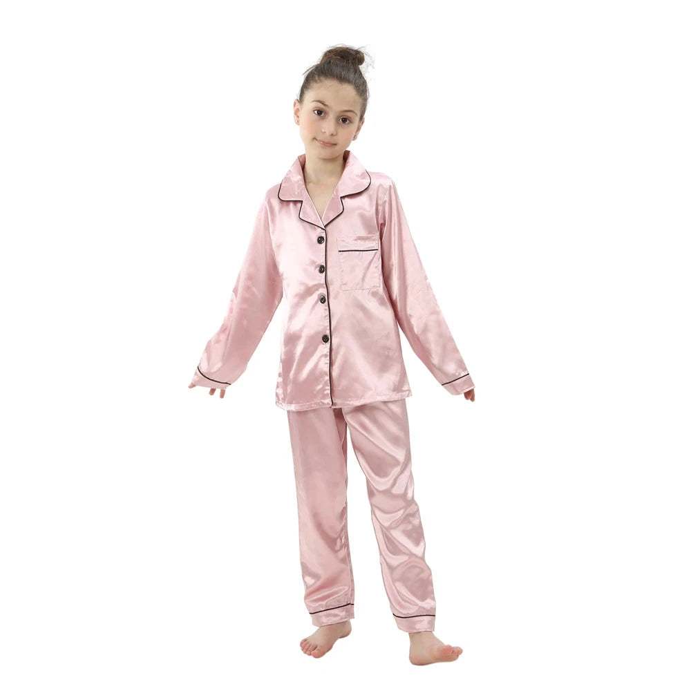 Boys Girls Satin Silk Pajamas Sets for Kids Toddler 2 to 3 4 5 6 7 8 9 10 11 12 13 14 Years Long/Short Sleeved Pink Red Pijamas Good Vibrations