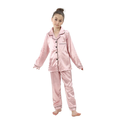 Boys Girls Satin Silk Pajamas Sets for Kids Toddler 2 to 3 4 5 6 7 8 9 10 11 12 13 14 Years Long/Short Sleeved Pink Red Pijamas Good Vibrations