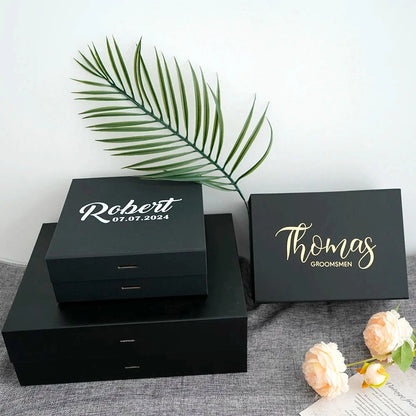 Personalized Black Gift Box Groomsmen/Best Man Empty Gift Box Wedding Bachelor Party Thank You Favors Will You Be My Groomsmen Good Vibrations