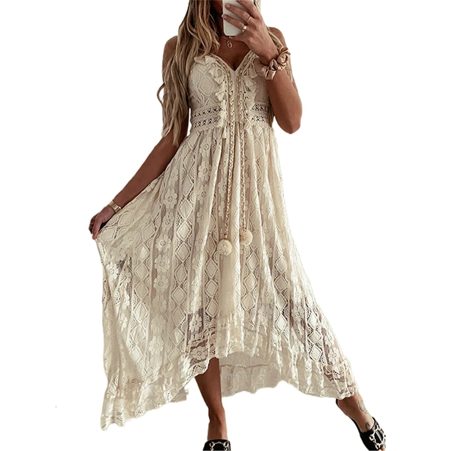 Trendy Casual Summer White Dress for Women Cover-ups Outfits New Boho Hippie Chic Long Maxi Dresses Elegant Party Beachwear Good Vibrations