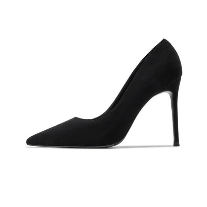 High Heels Women Suede Stiletto Pump Single Shoes Professional Ol Work Shoes Black Pointed Toe Sexy Party Black Wedding Shoe Good Vibrations