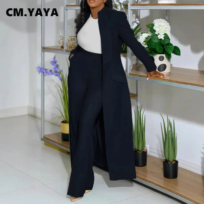 CM.YAYA Women's Set Full Sleeve X-Long Blazer Coat+ Long Pant Suit 2025 Spring Streetwear Two 2 Piece Set Africa OL Work Outfits Good Vibrations