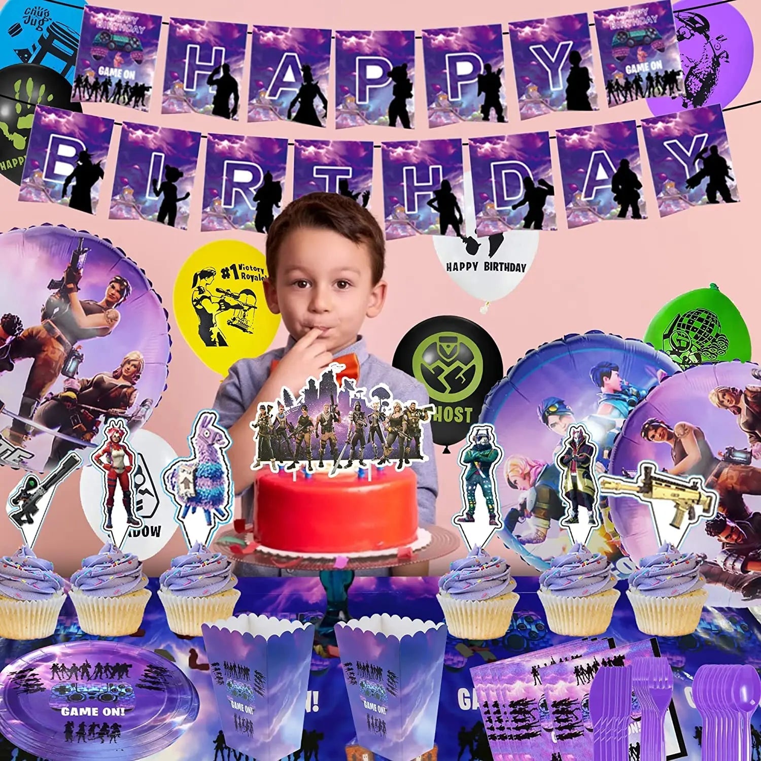Video Game Fortnitions Birthday Party Decoration Cartoon Alpaca Llama Plate Tablecloth Baby Shower Kids Favors Party Supplies Good Vibrations