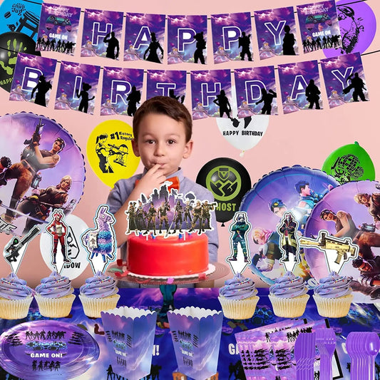 Video Game Fortnitions Birthday Party Decoration Cartoon Alpaca Llama Plate Tablecloth Baby Shower Kids Favors Party Supplies Good Vibrations