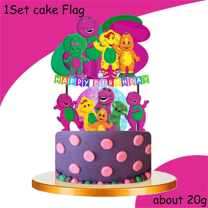 Barney Theme Birthday Party Decorations Cake Topper Birthday CUP Napkin PLATE Straw Swirls Stickers KidsParty Supplies Decor Good Vibrations