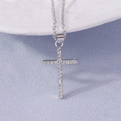 Fashion Cross Necklace for Women Men Gold Silver Color Dazzling Crystal Jesus Crucifix Necklace Christian Jewelry Wholesale Good Vibrations