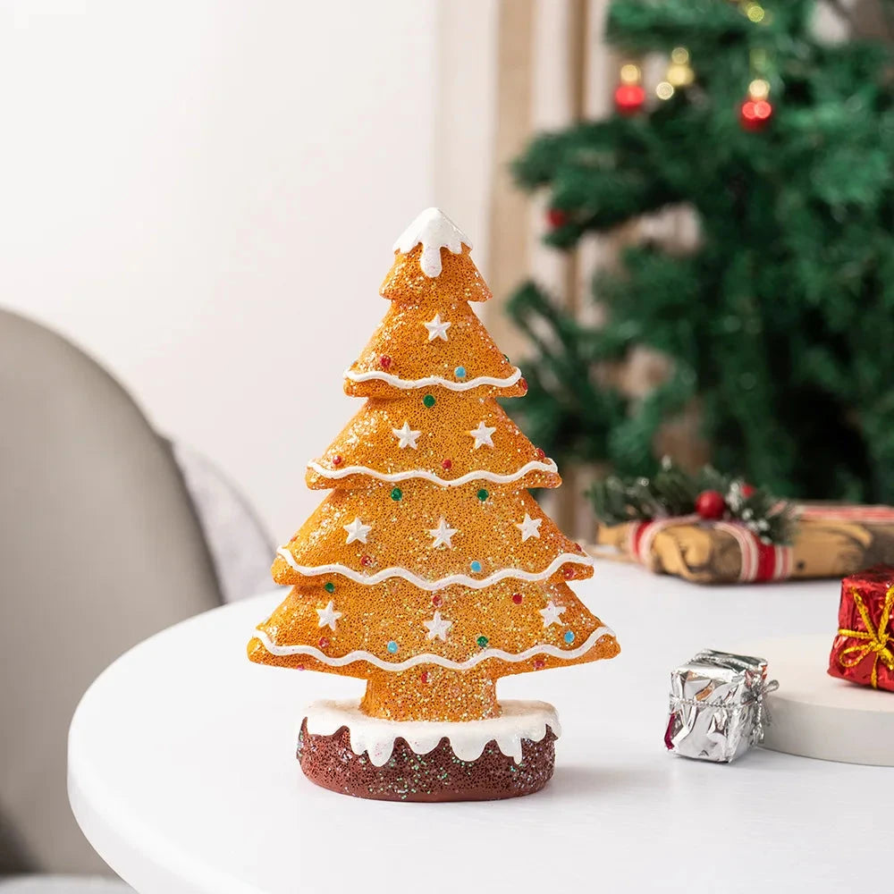 Festive Resin Gingerbread Christmas Tree Figurine, Holiday Tabletop Centerpiece Decor for Home Christmas Atmosphere Good Vibrations