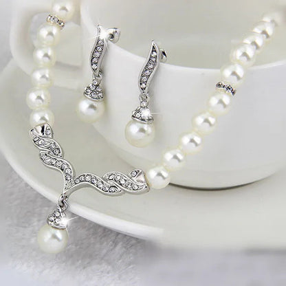 Creative Gold Color Necklace + 1 Pair Earrings Wedding Bridal Pearl Jewelry Set For Women Lady Female Good Vibrations Adult Super Store