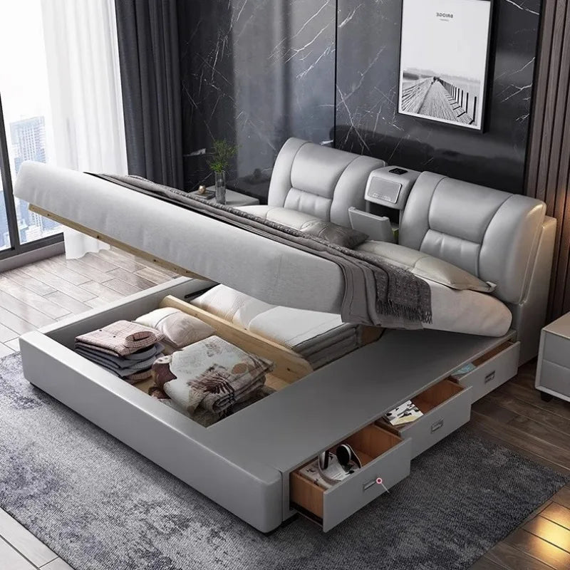 King Upholstered Beds Minimalist Frames Children Bedroom Beds Multifunctional Headboard Meubles De Chambre Home Furniture Good Vibrations