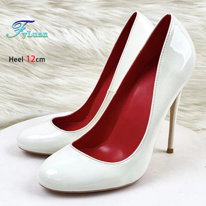 10CM 12CM Woman Stiletto Heels Fashion Round Toe Leather Women Shoes Spring Autumn Black Super High Heel Work Shoes Female Pumps Good Vibrations
