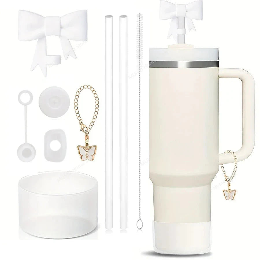 9pcs Accessories Set for Stanley Cup 30oz/40oz Spill Proof Stopper Flowers Straw Cover Silicone Boot Charm Butterfly Chain Good Vibrations Adult Super Store