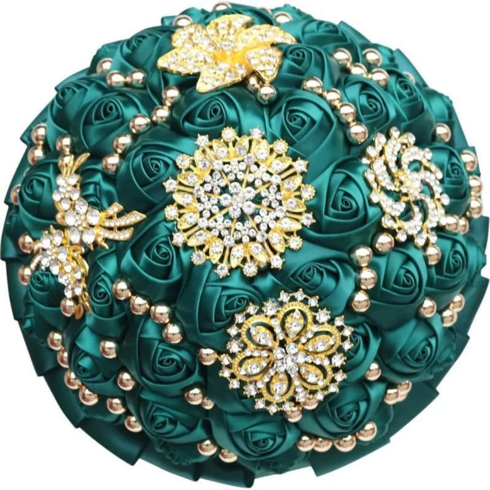 Emerald Green Bouquet Bridal Handheld Crystal Pearl Artifical Flowers Wedding Party Decoration Supplies Good Vibrations