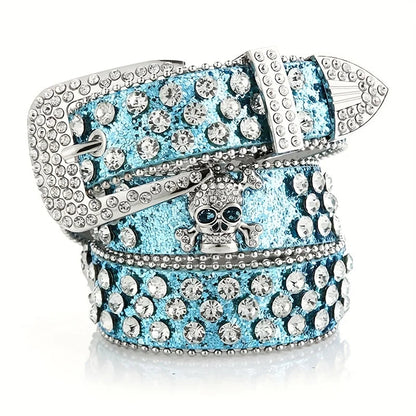Glamorous Rhinestone Skull Rivet Belt - Perfect for Jeans & Western Outfits! Good Vibrations
