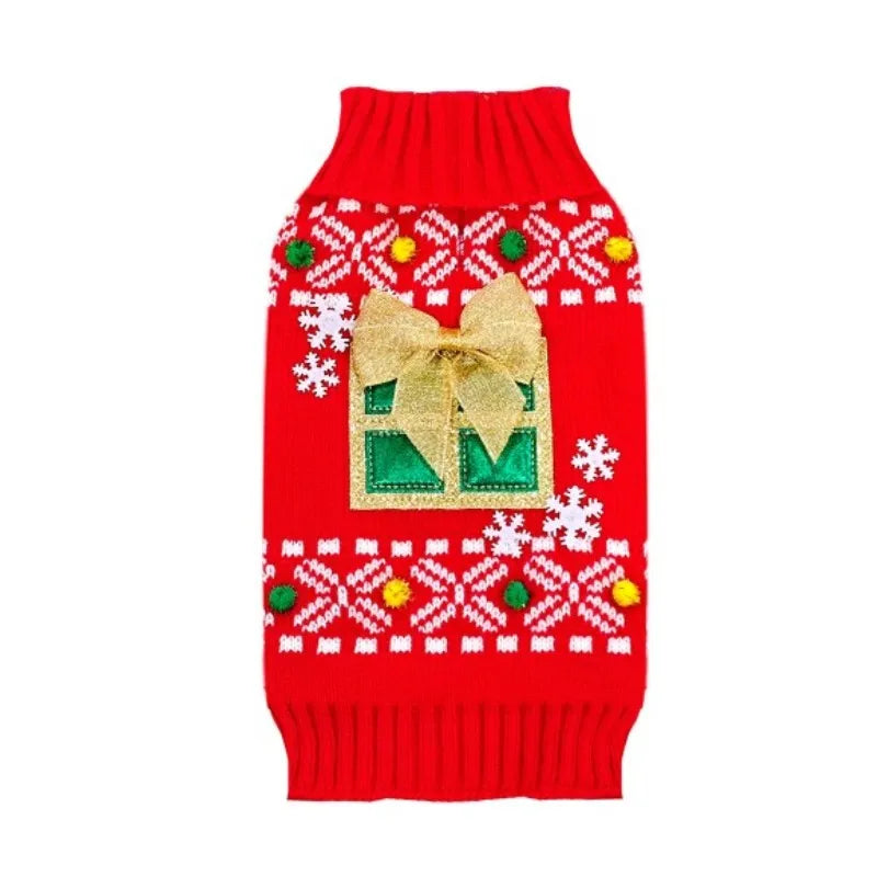 Dog Christmas Clothes Winter Dog Sweater Warm Clothing 2025 Pupppy Sweatshirt Dog Coat for Large Dogs Striped Print Pet Pullover Good Vibrations