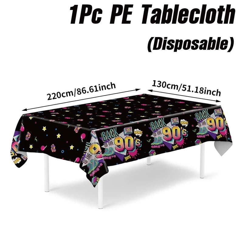 80s 90s Party Table Covers Disposable Plastic Tablecloth Back to The 80s 90s Party Supplies Decoration 80s 90s Theme Table Decor Good Vibrations