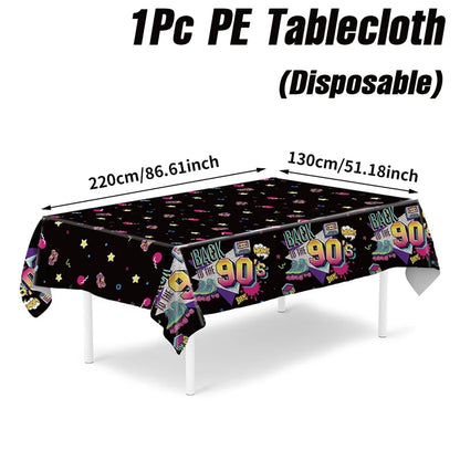 80s 90s Party Table Covers Disposable Plastic Tablecloth Back to The 80s 90s Party Supplies Decoration 80s 90s Theme Table Decor Good Vibrations