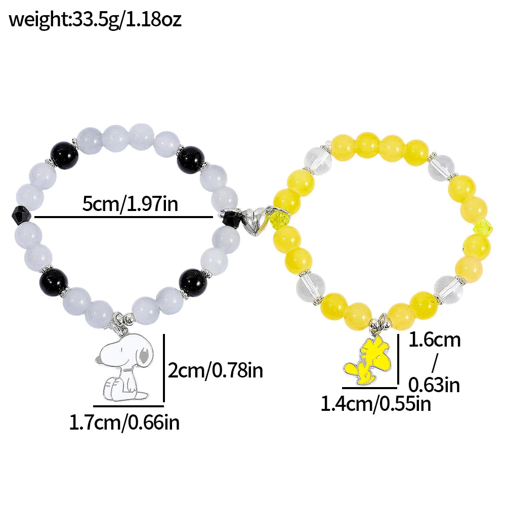 2pcs Magnetic Snoopy Couple Friendship Bracelets Holiday Gift Cartoon Character Wristwear Unisex Good Vibrations