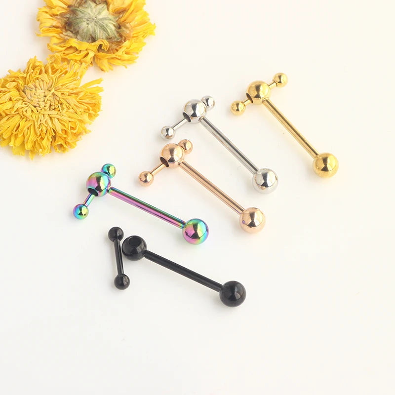 T Shape Top Straight Barbell Tongue Ring Piercing 14G Wholeales body piercing tongue Bar nipple rings for women 4 colors 16mm Good Vibrations