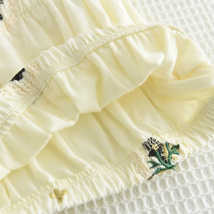 Summer Girls Outfit 2-6Y Kids  Embroidered Camisole + Short Skirt 2 Pieces Sets   Adorable Good Vibrations