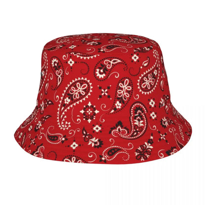 Black Paisley Pattern Bandana Print Bucket Hats Women Men Unisex Trendy Summer Fisherman's Hat Good Vibrations